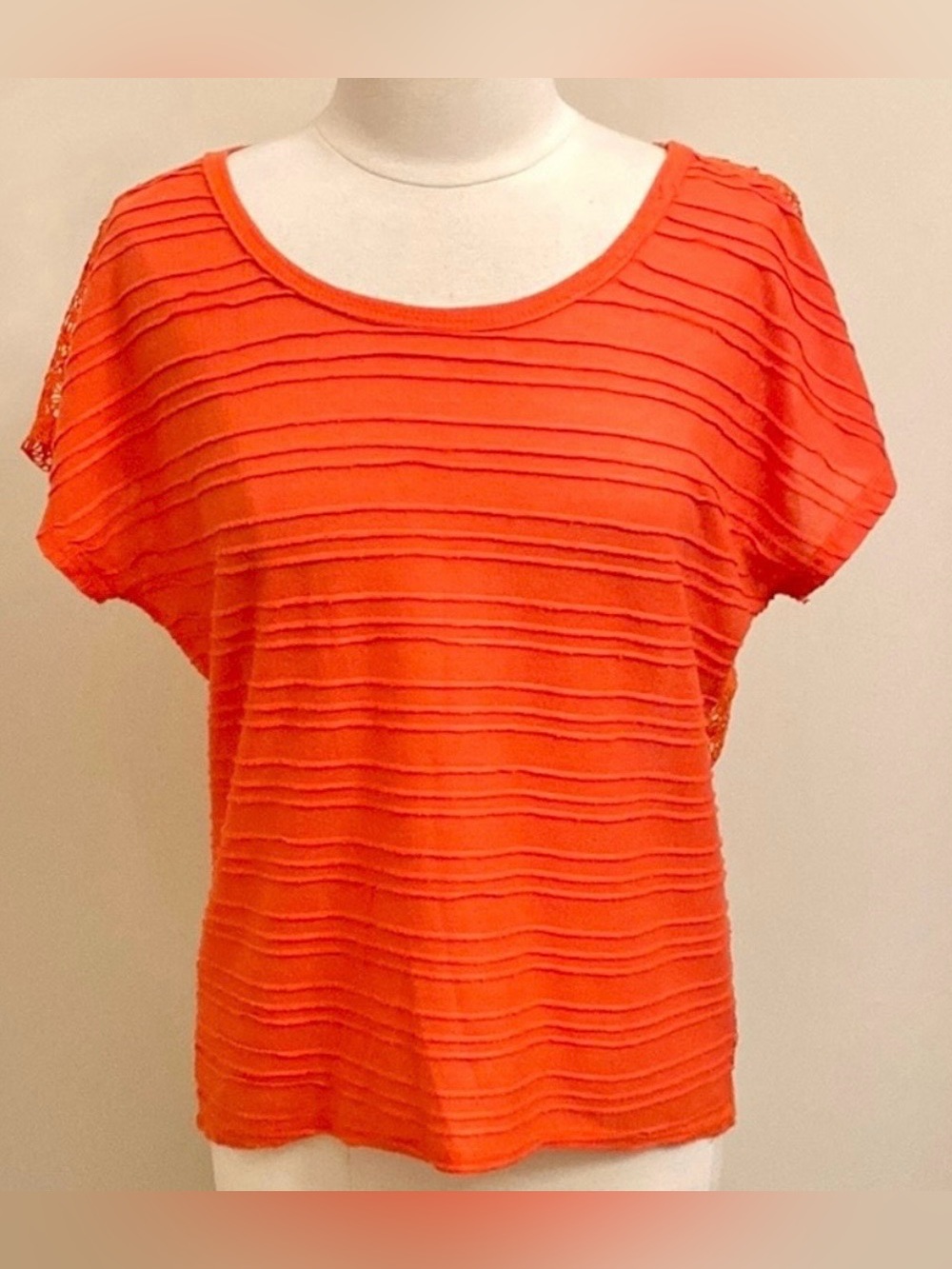 Maurices Orange SZ L Western Boho Chic Cottagecore Crochet Back Open Knit Top